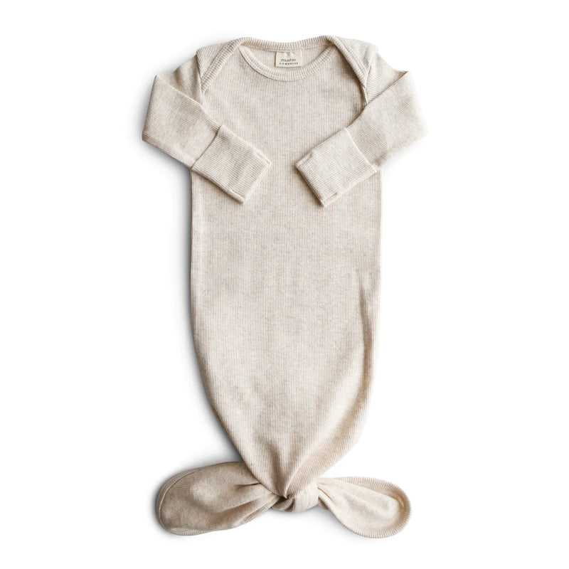 Ribbed Knotted Baby Gown - Beige Melange (0-3 months)