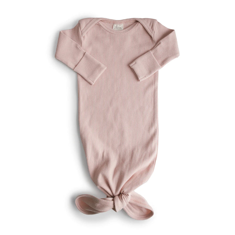 Ribbed Knotted Baby Gown - Blush (0-3 months)