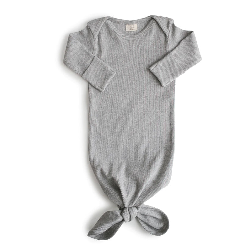 Ribbed Knotted Baby Gown - Grey Melange (0-3 months)