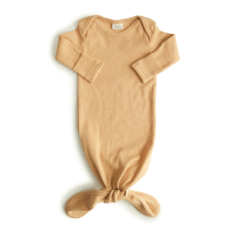 Ribbed Knotted Baby Gown - Mustard Melange (0-3 months)