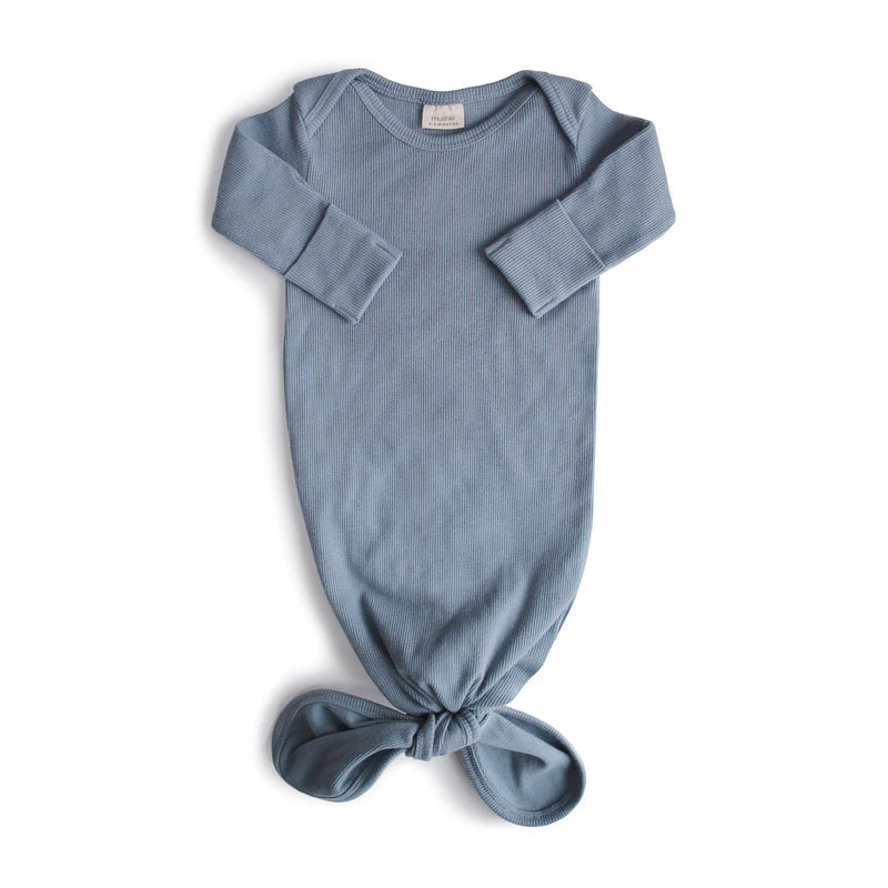 Ribbed Knotted Baby Gown - Tradewinds (0-3 months)