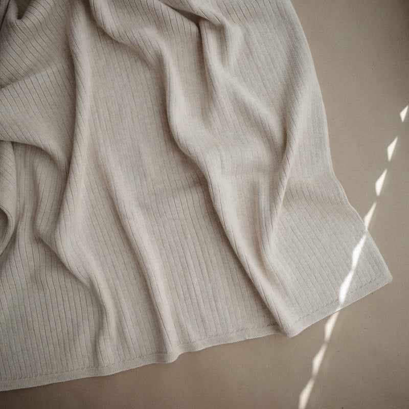 Knitted Ribbed Baby Blanket - Beige Melange