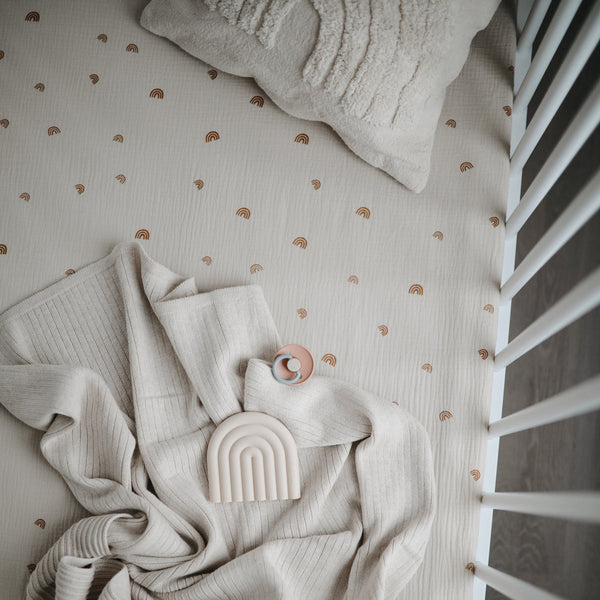 Knitted Ribbed Baby Blanket - Beige Melange