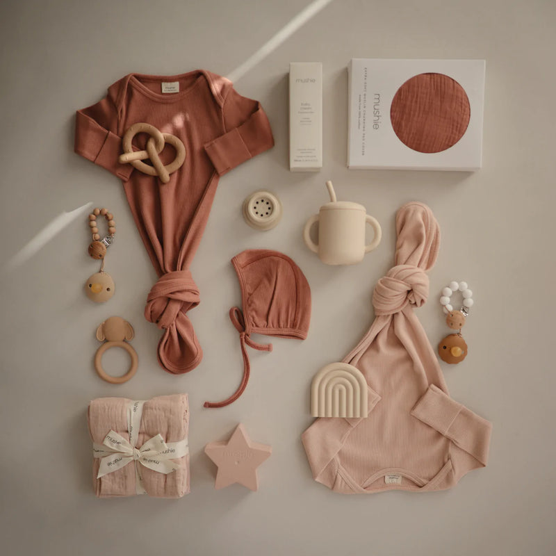 Ribbed Knotted Baby Gown - Blush (0-3 months)