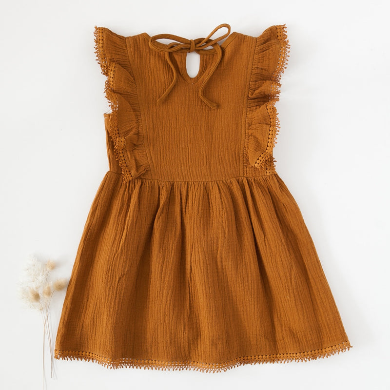 Little Angel Cotton And Lace Dress - Antique Gold