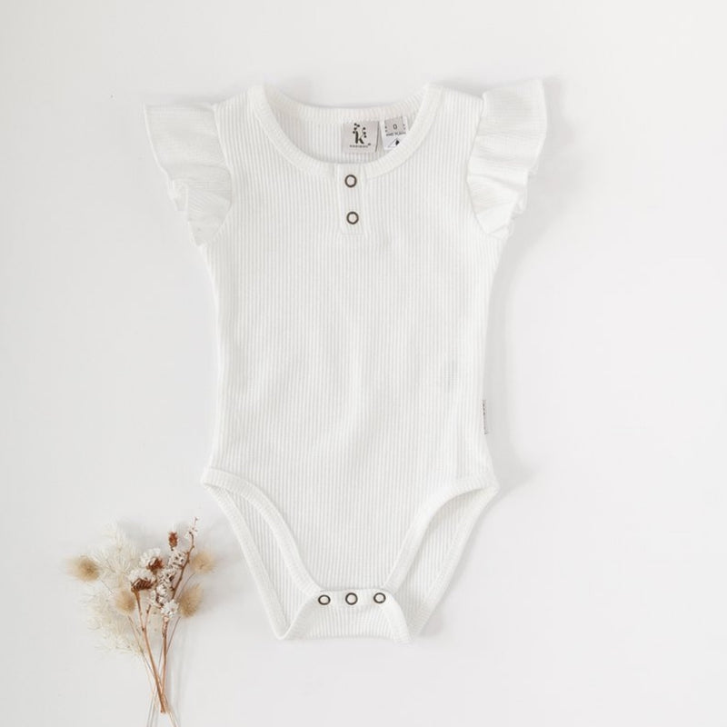 Keira Flutter Sleeve Waffle Bodysuit - Whipped Cream