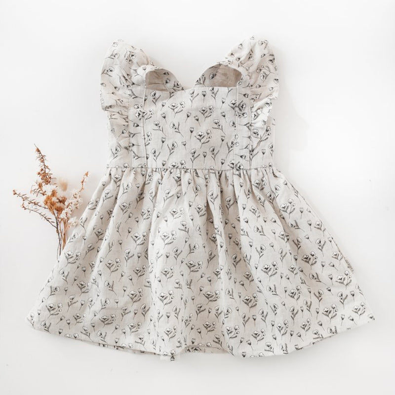 My Little Sunshine Linen Dress In Cotton Puff Print - Oatmeal