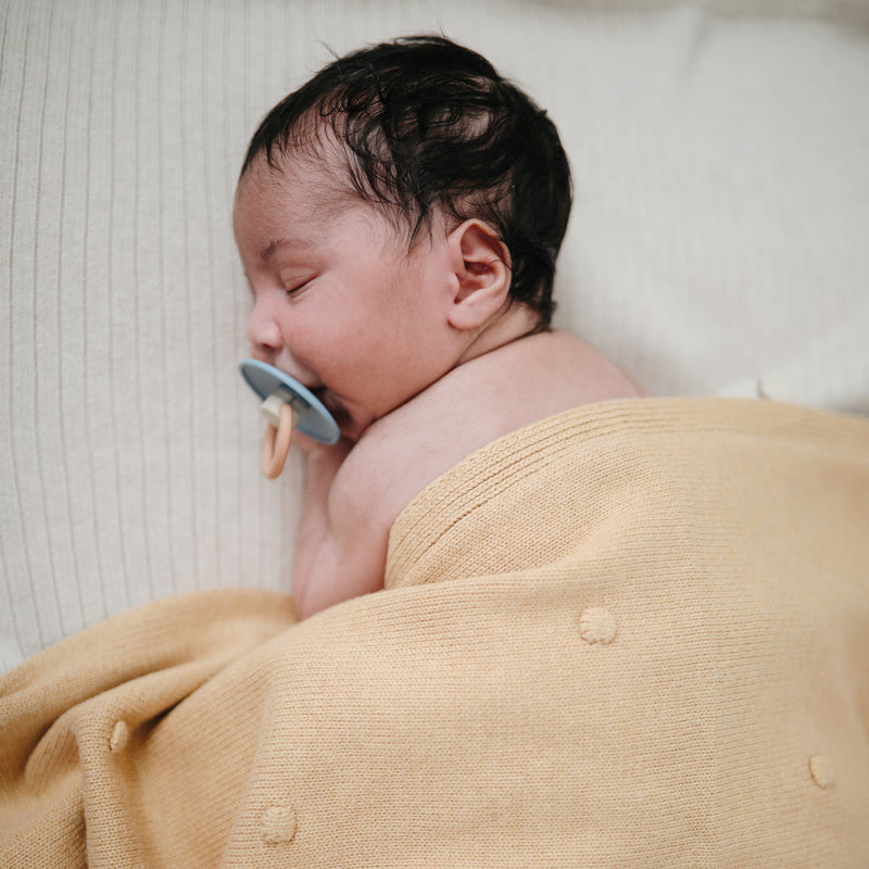 Knitted Textured Dots Baby Blanket - Mustard Melange