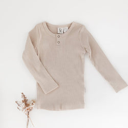 Willow Long Sleeve Henley Cotton Top - Fawn