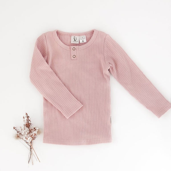 Willow Long Sleeve Henley Cotton Top - Soft Pink