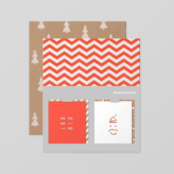 Christmas Wrap + Card Set - Zig Zag and Trees