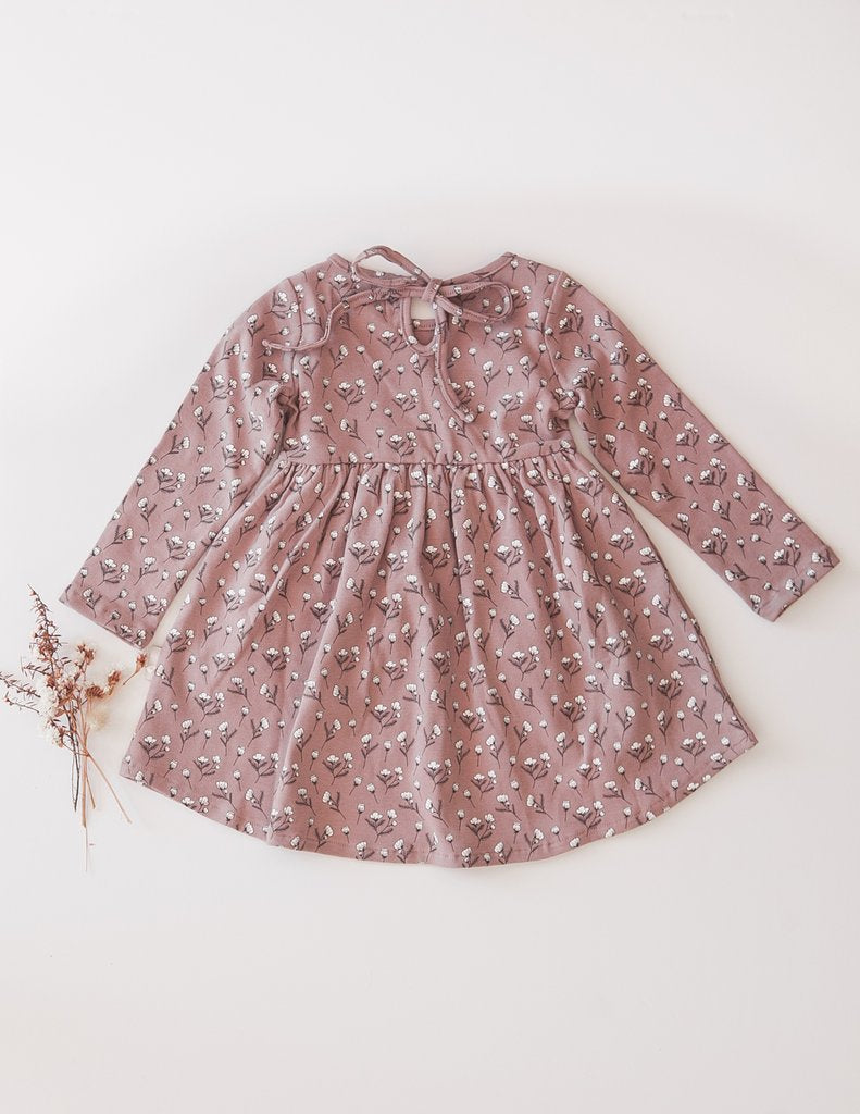 Cotton Puff Long Sleeve Pocket Dress - Dusty Rose