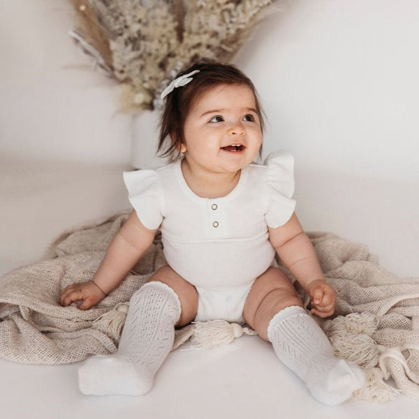 Keira Flutter Sleeve Waffle Bodysuit - Whipped Cream
