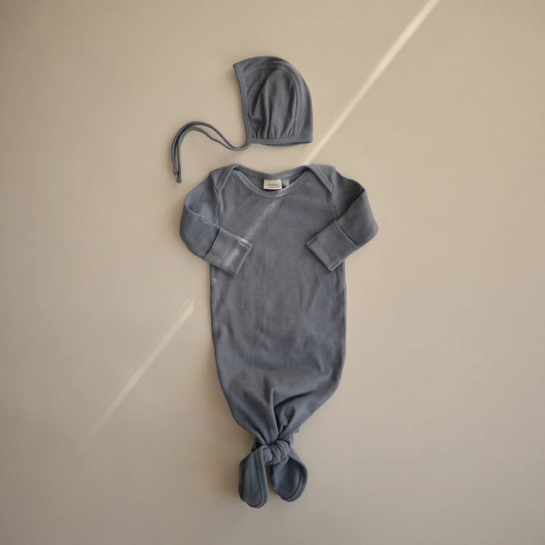 Ribbed Knotted Baby Gown - Tradewinds (0-3 months)
