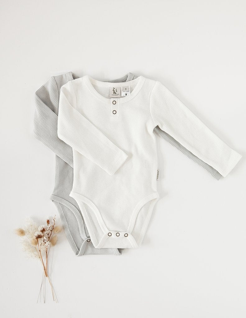Willow Long Sleeve Waffle Cotton Bodysuit - Whipped Cream
